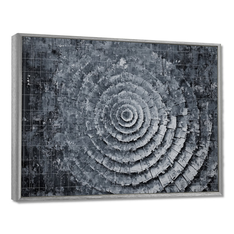 «Gray Horizon Spiral Maze», art mural fractal abstrait, Argent argent, H 12 po x l 20 po