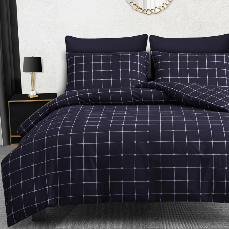 Microfiber Geometric Duvet Cover Set, Navy, King (220cm x 230cm)
