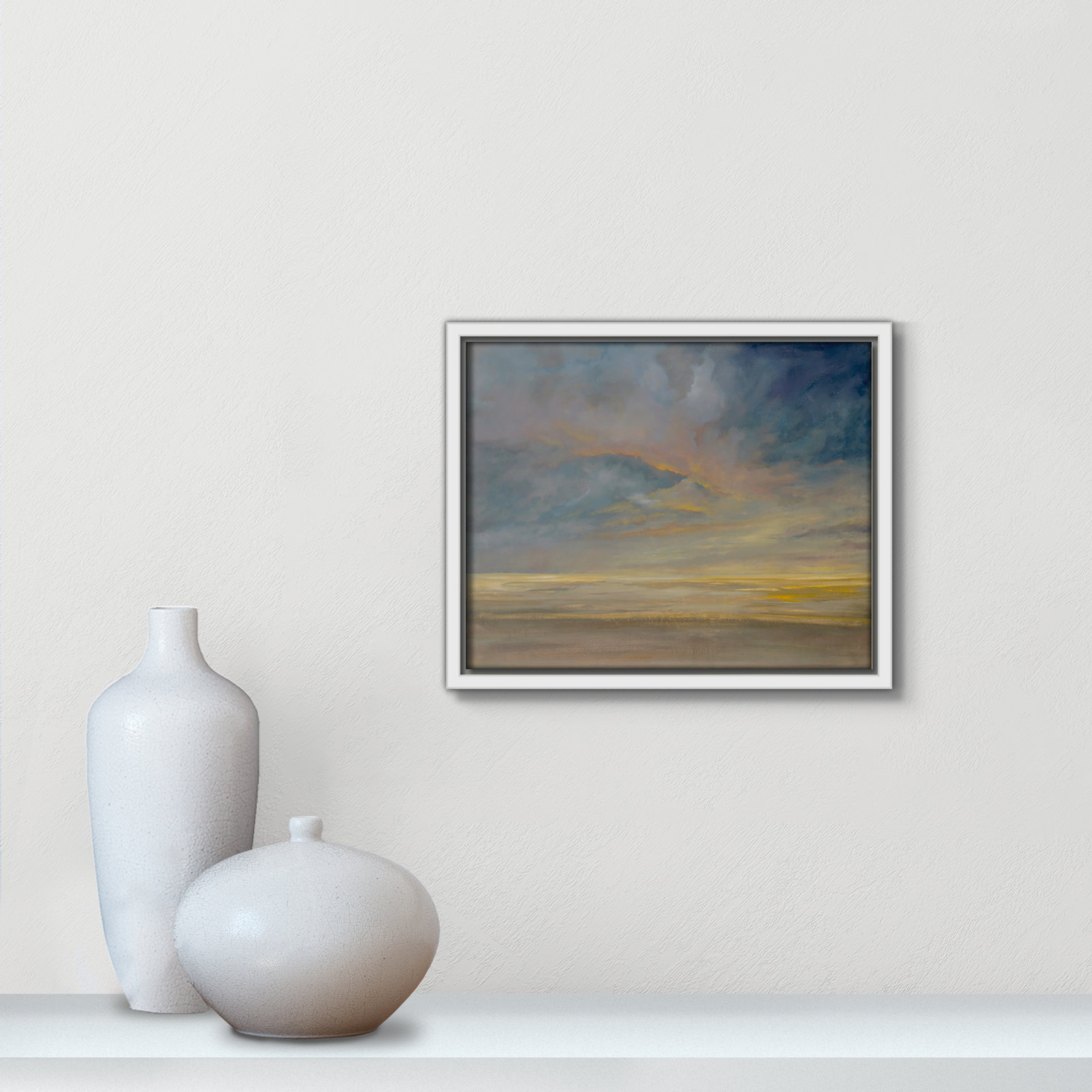 Saffi "Dawning Unrest" Painting, 9.5" H x 11.5" W, White