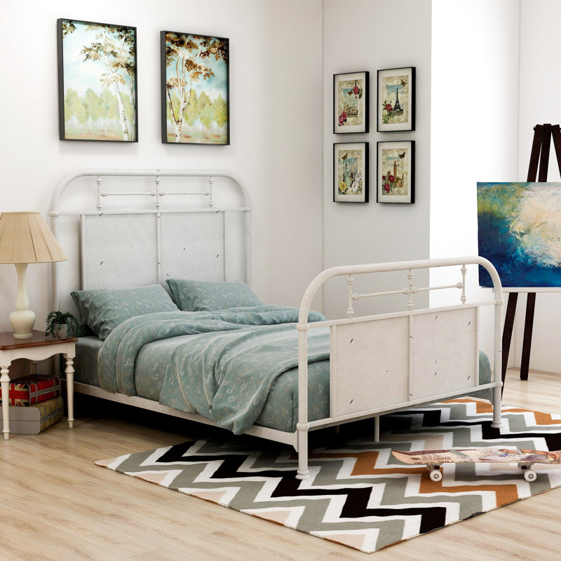 Estelina Metal Open-Frame Bed, California King, Distressed White