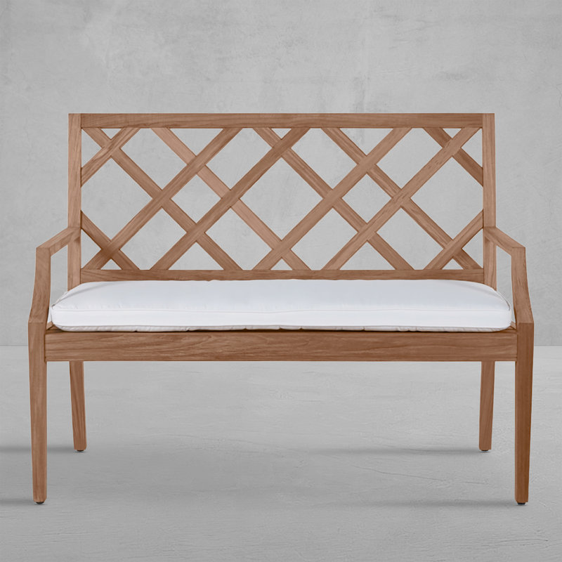 Haley Teak Garden Bench, No Welt, Rollo Cream InsideOut® Linen, Natural Teak