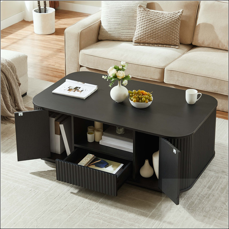 Oval Coffee Table with Drawers, Doors, and Open Storage