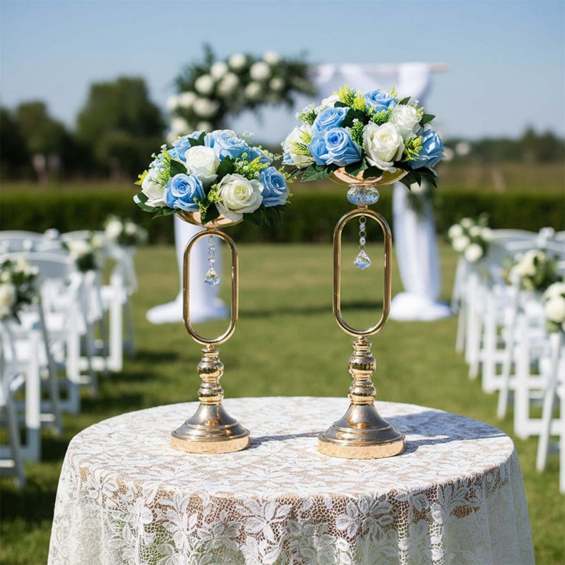 Paquet de 2 fleurs artificielles en soie rose, Bleu