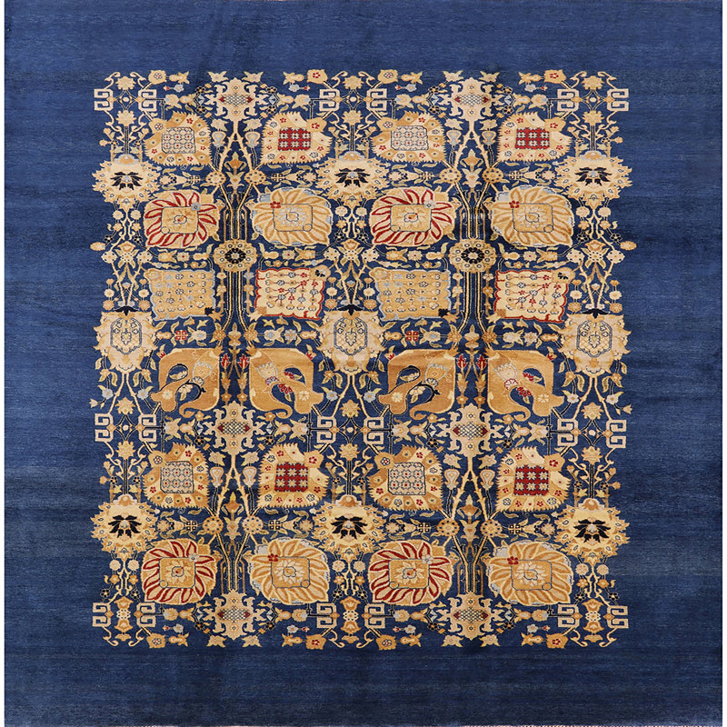 Tapis bleu / beige Patchwork, Carré 7 pi