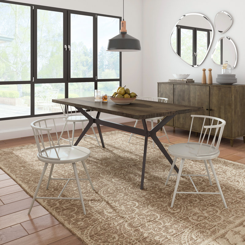 Breaux 70" Iron Gray Metal Base Dining Table And Low Back Windsor Chairs Set - Table And 4 Chairs, Driftwood Gray
