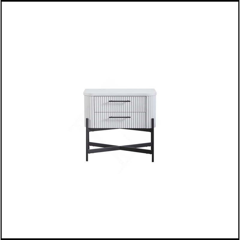 Table de chevet 2 tiroirs - Blanc (USB Type C)