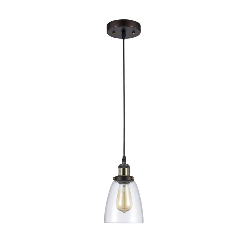 Chloe Lighting Manette Mini Pendant Ceiling Fixture – 9.8" H Industrial-Style 1-Light Rubbed Bronze Hanging Light With 6" Shade