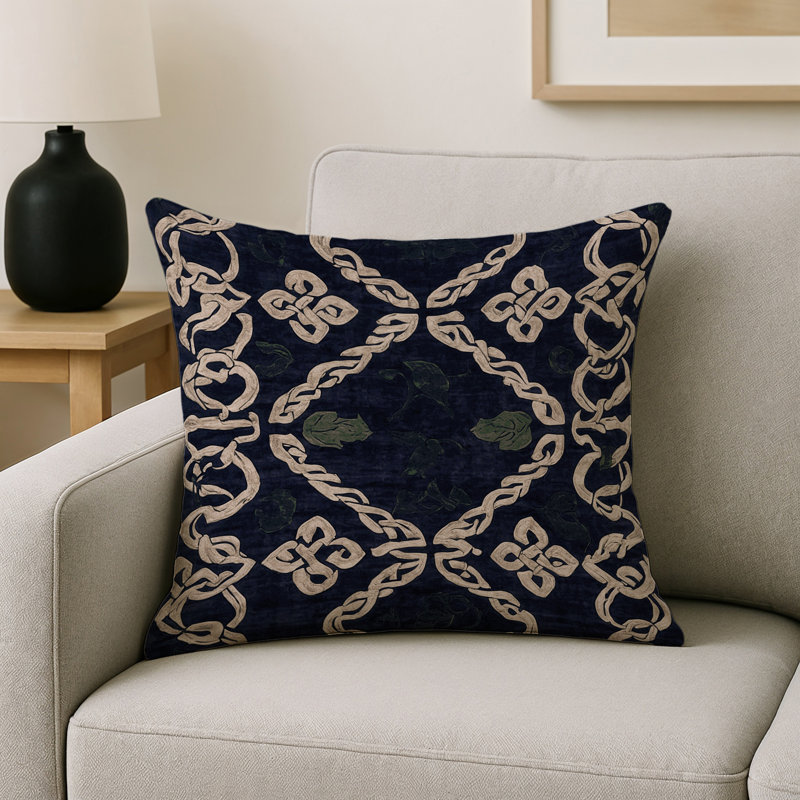 Coussin décoratif intérieur / extérieur gris Modern Modern, Vert / noir / beige géométrique 1, Carré 16 po