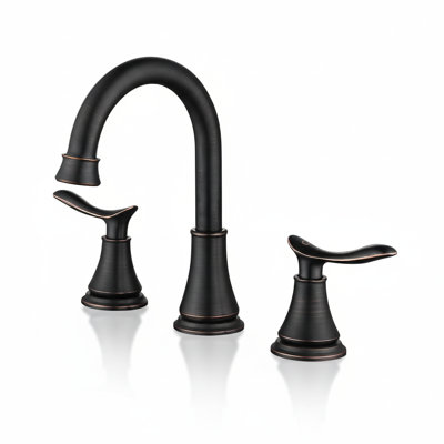 Oil Rubbed Bronze High Arc Widespread Bathroom Faucet With Pop-Up Drain Assembly & Supply Hoses