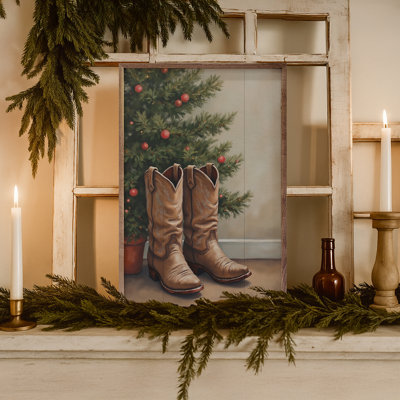 Cowboy Boots By Christmas Tree