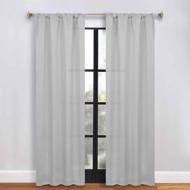 Moriah Millendon Solid Modern Polyester Room Darkening Curtain Pair, White, 36" W x 84" L
