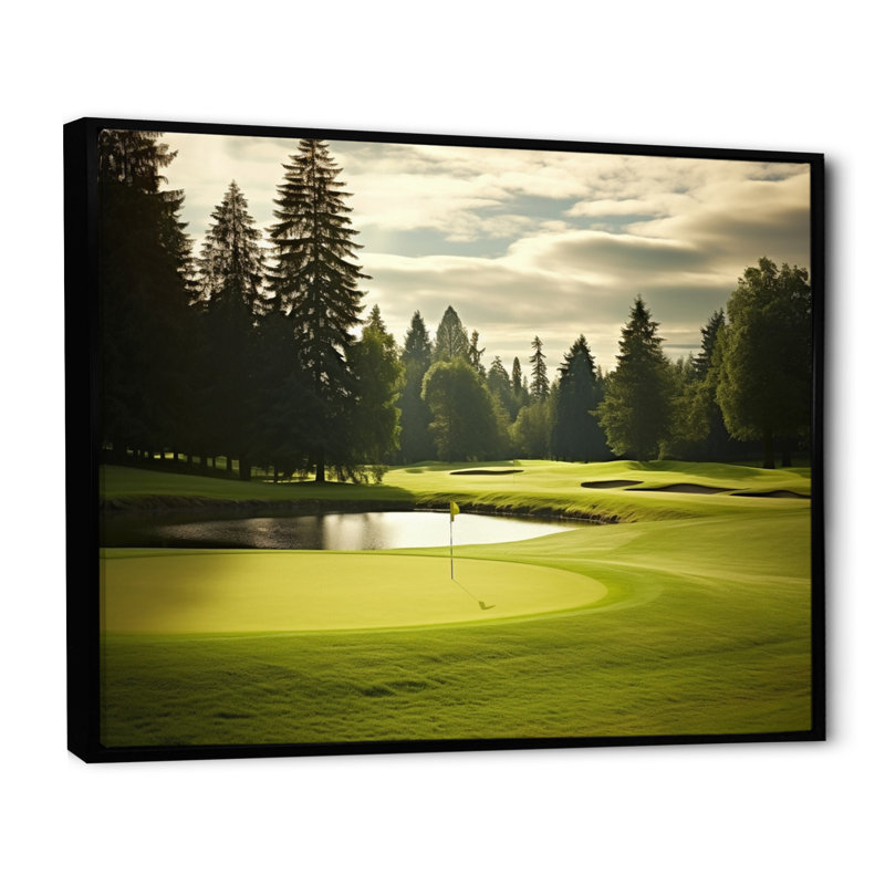 Golf Fairway Serenity - Art encadré golf, H 16 po x l 32 po x P 1 po, Cadre flottant noir