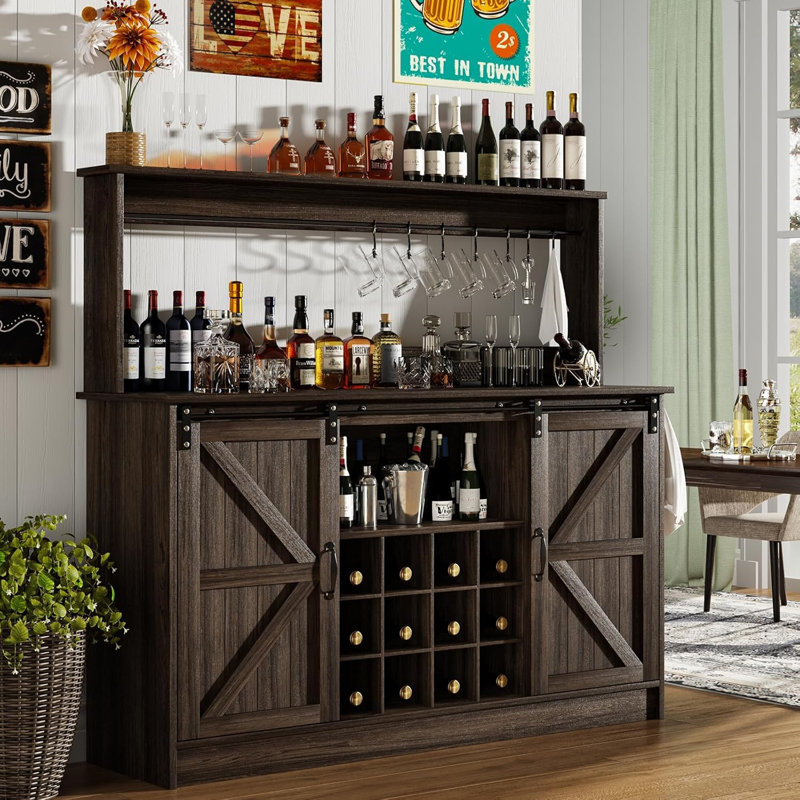 Abrianna 55" Coffee Bar Cabinet with Storage, Brown
