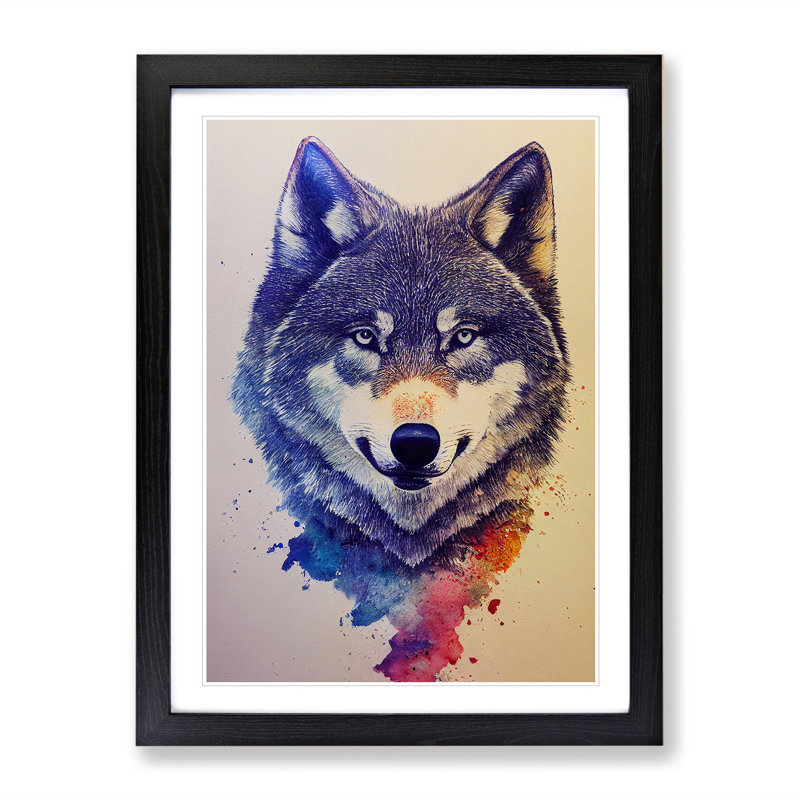 Painted Wolf No.6 - Print, Black Framed, White, 64cm H x 46cm W