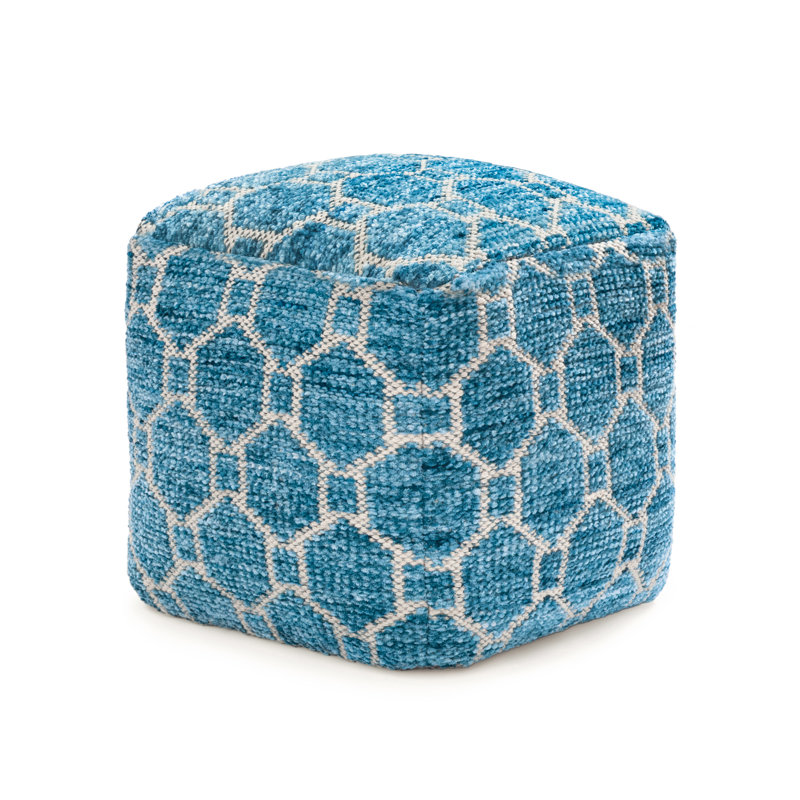 Marta 20" Blue Upholstered Pouf Ottoman, Blue