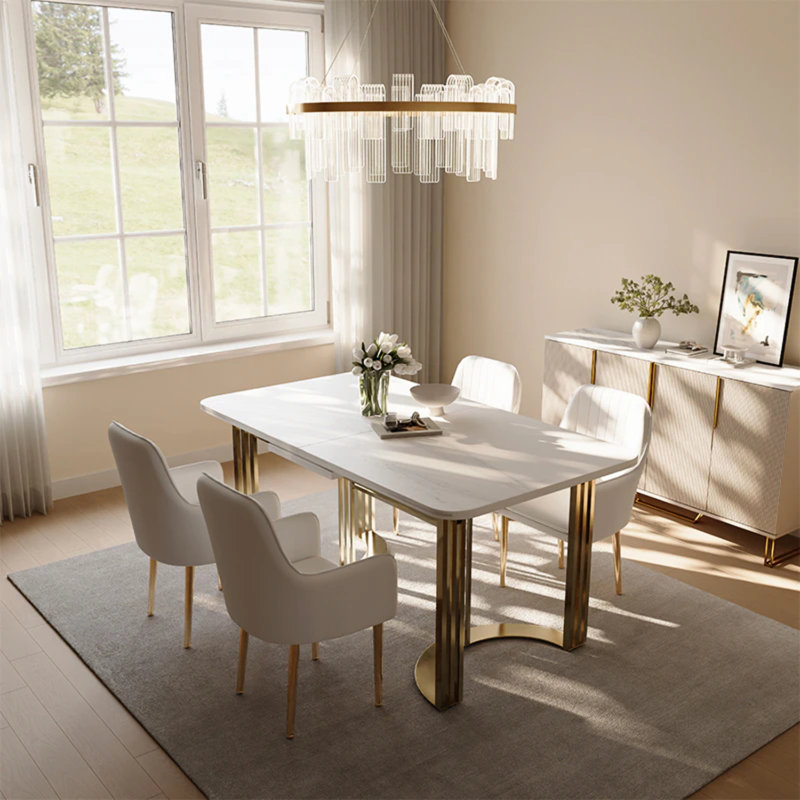 Luxury 63 - 78.7 inch Modern White Rectangular Dining Table Extendable for 4 - 6 Persons