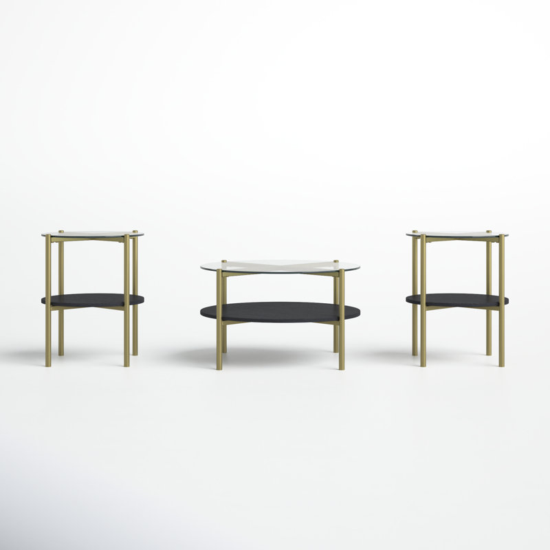 Blaine Black and Gold Round Glass 3-Piece Table Set