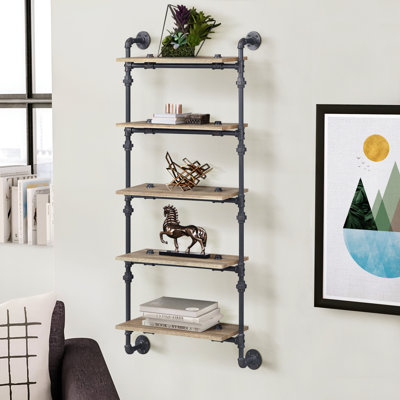 Oak And Sandy Black Rectangle 5Tier Wall Shelf