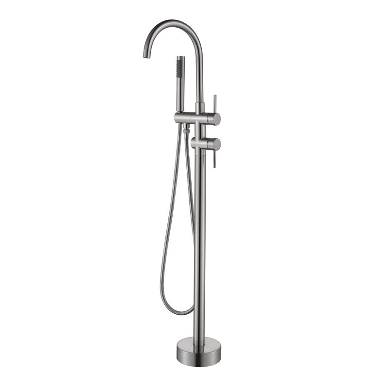 Robinet de baignoire autoportant en acier inoxydable 304 avec douche à main, Nickel brossé