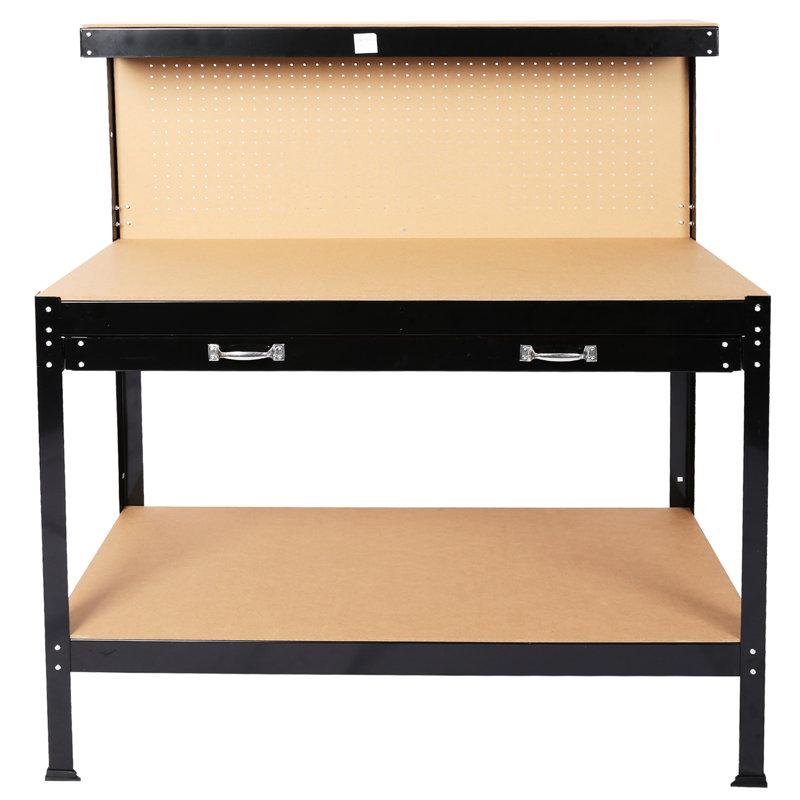 Établi robuste de 115 cm, capacité de 300 lb, structure en acier au carbone noir, surface de travail, imperméable, outil de station antirouille