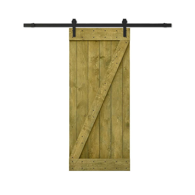 Porte de grange en bois lambrissé avec trousse de quincaillerie d'installation, Teinture noyer, 30 po x 84 po