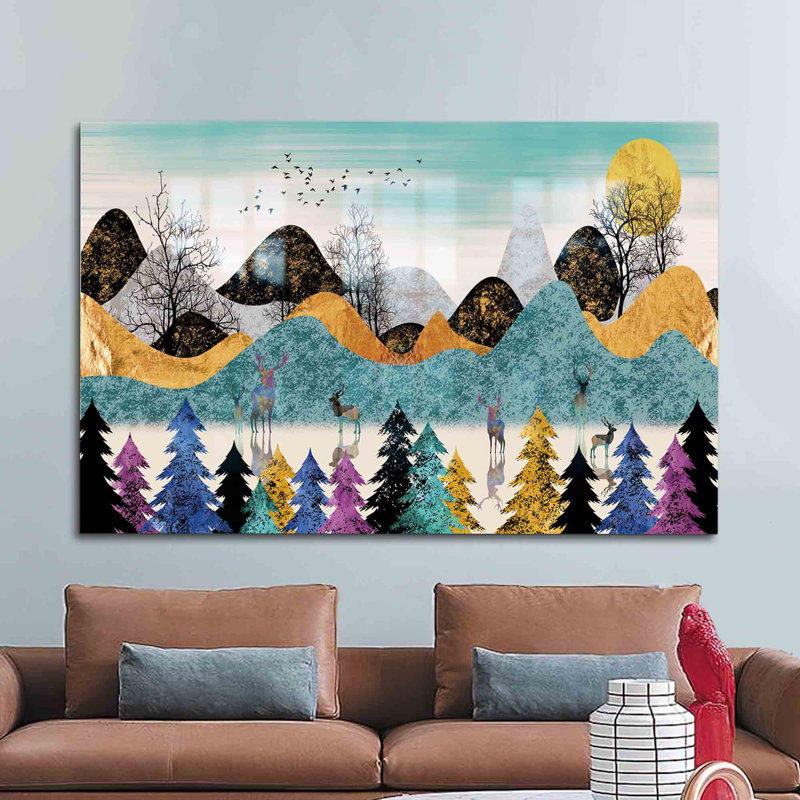 Superbe décoration murale en verre mettant en vedette un paysage de forêt abstrait pour la maison ou le bureau