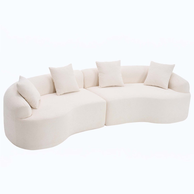 Canapé 4 places en tissu chenille avec 4 coussins pour le salon, Blanc