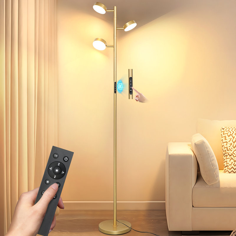 Led Tree Floor Lamp, Dimmable Modern Floor Lamp With Remote & Touch Control, 3 Rotatable Light Floor Lamps With Timer, 4 Color Temperatures, Tall Standing Lamp For Living Room, Bedroom, Office