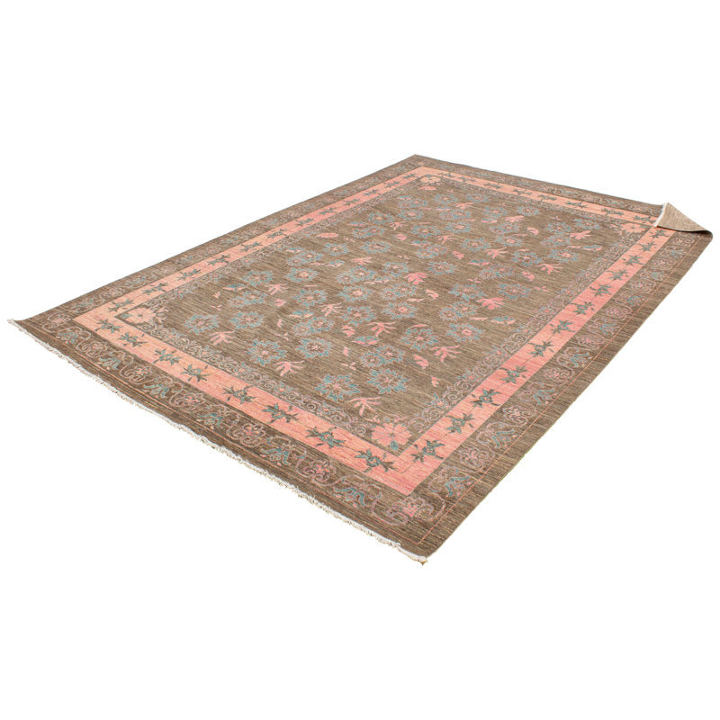 Tapis décoratif en laine 9 pi 11 po x 13 pi 10 po one-of-a-kind Deztinee noué à la main New Age en laine brun/rose