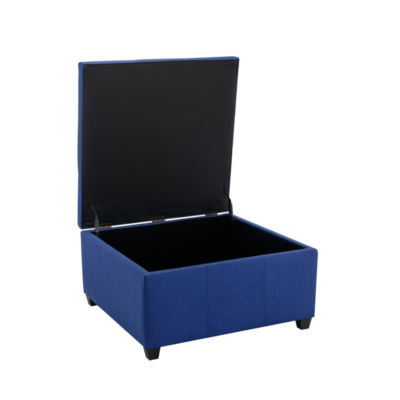 Repose-pieds carré capitonné avec rangement de 35 po Jamil, Mélange de polyester bleu