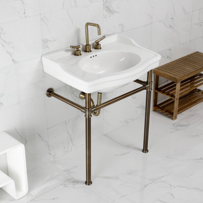Ceramic U-Shaped Console Bathroom Sink with Overflow
