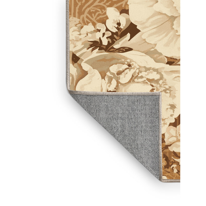 Tapis floral beige lavable à la machine Ottwell Carnation Florentiner, 7' Square