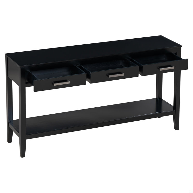 3-Drawer Console Table With 1 Shelf, Entrance Table, Black