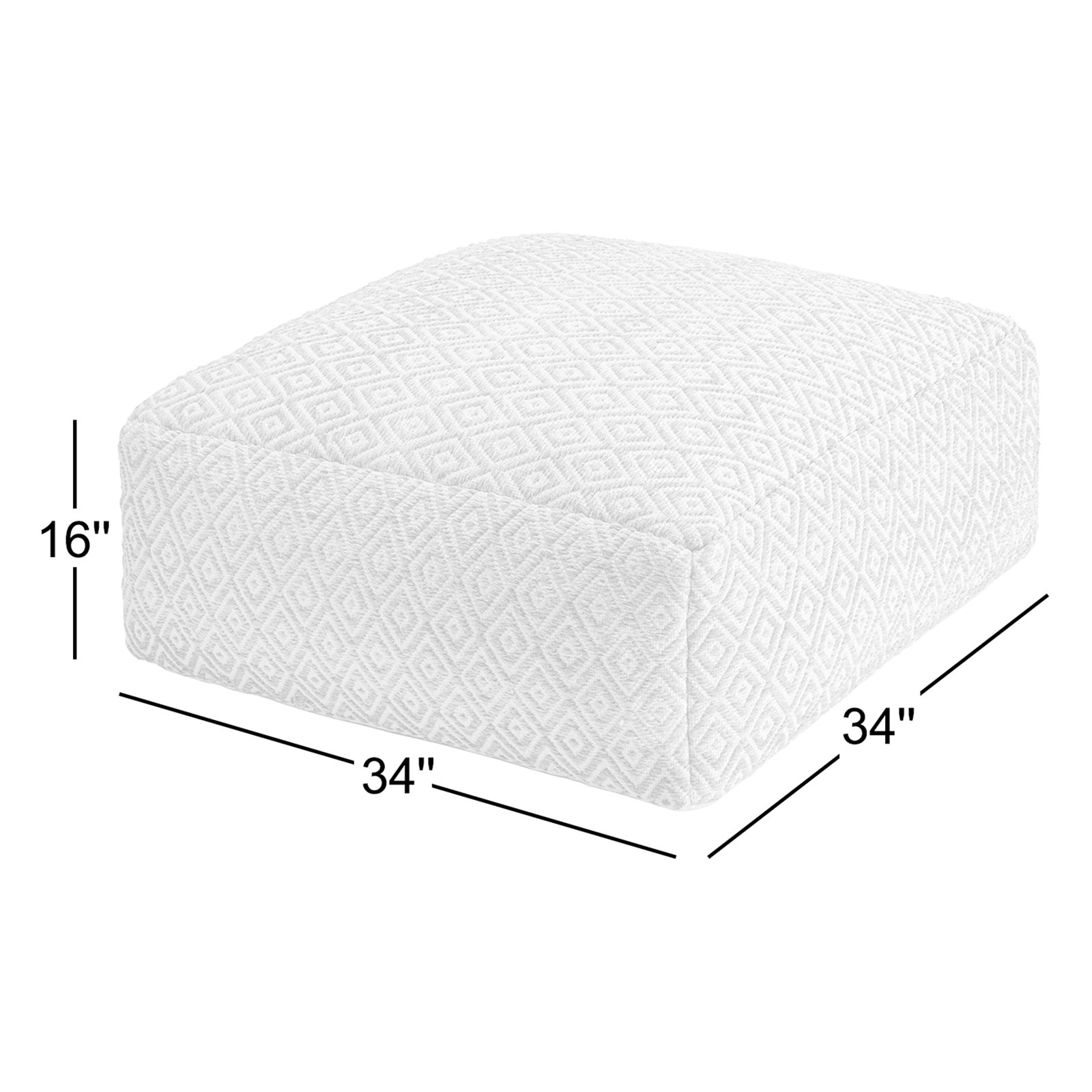 Iyanola 34'' Wide Square Geometric Pouf Ottoman, Beige/Brown