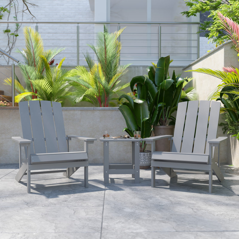 Balasi Indoor/Outdoor Adirondack Style Side Table and 2 Chair Set, Gray