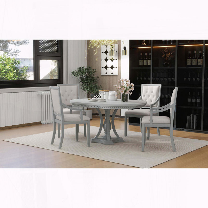 Ensemble de salle à manger extensible 5 pièces avec base corbeau (chêne gris antique) 5 pièces, Gris / gris antique, Gris