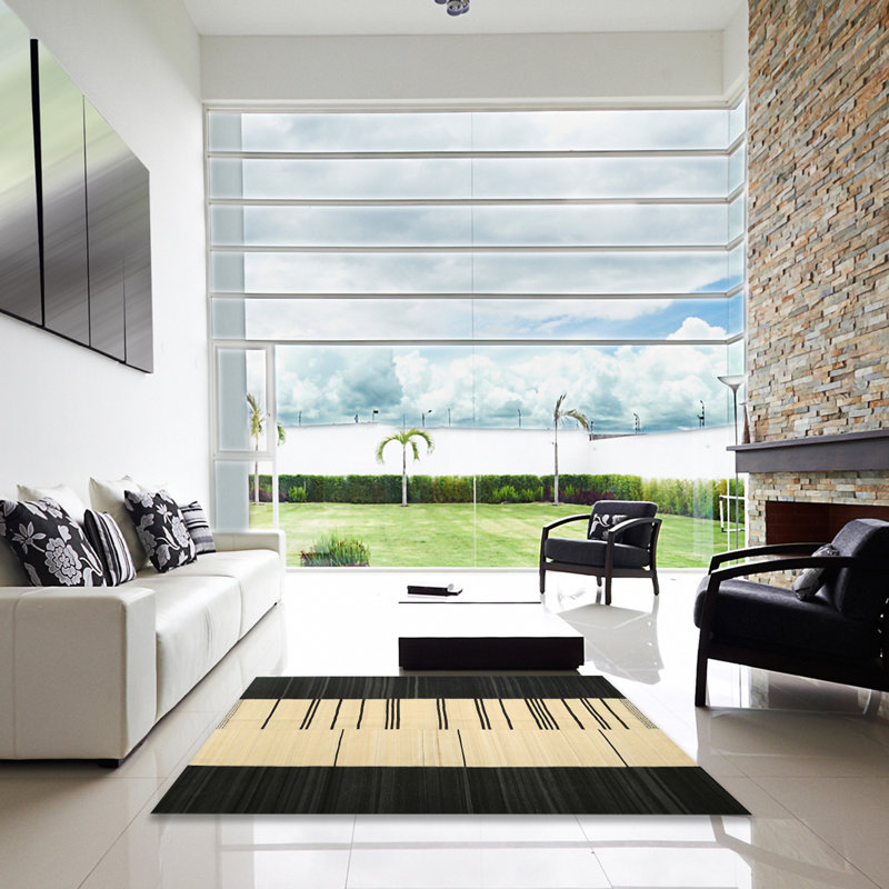 Tapis noir/beige contemporain, Carré 7 pi