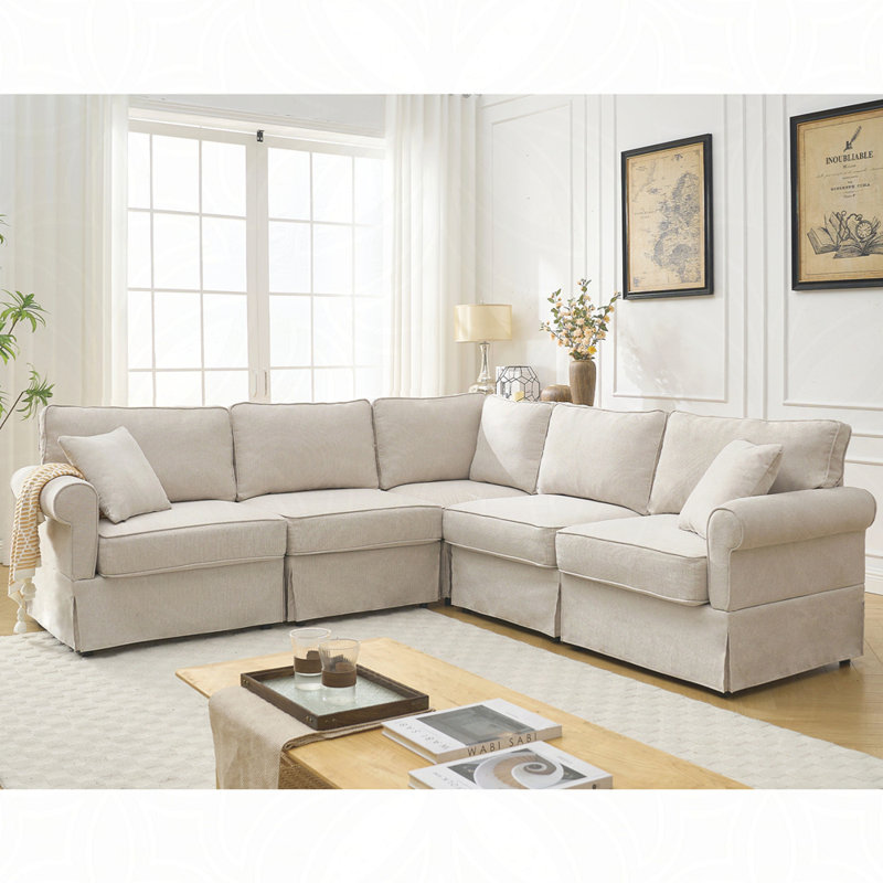 Modular Sectional Sofa Set,Convertible L Shaped Couch ,5 Seat,Reversible Sectional Sofa Couch,Upholstered,Corner Sofa,Rolled Arms,Soft Linen Fabric