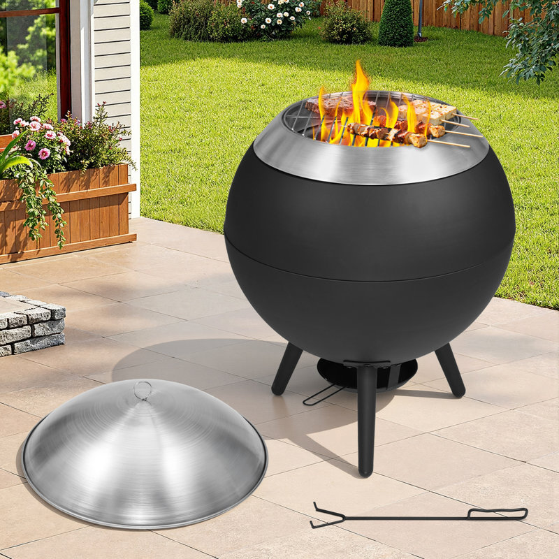 Foyer extérieur ovale noir sans fumée de 20 po, foyer d'extérieur au feu de bois en acier inoxydable 