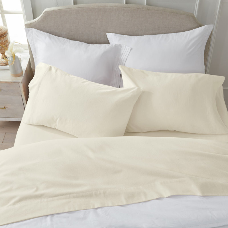 Ensemble de draps 100% coton Chalet, Ivoire, Ensemble de draps pour taille de lit grand avec dr