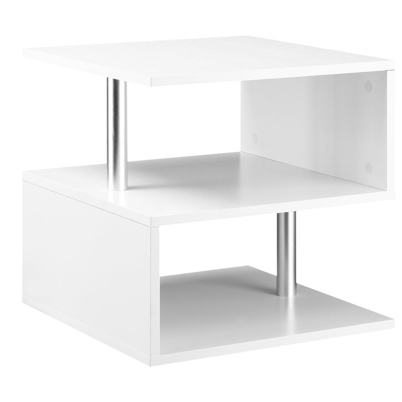 Table d'appoint 20 po avec rangement, bout moderne en forme de S blanc et charmante table basse, caractéristique légère