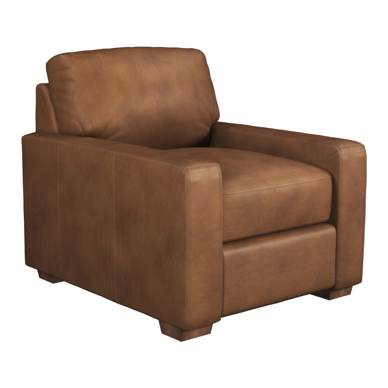 Fauteuil club en cuir pleine fleur de 38 po Albirdia, Cuir véritable châtaignier