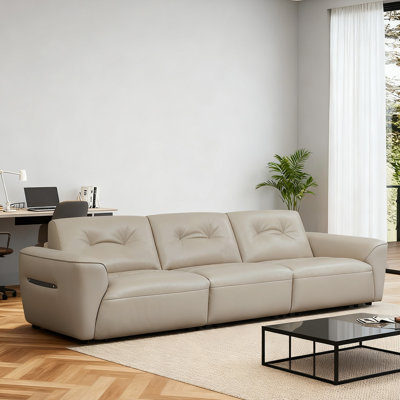 Canapé à rallonge beige en cuir véritable électrique minimaliste