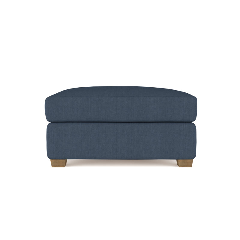 Thompson Upholstered Ottoman, Box Weave Linen Bluebell, Weathered