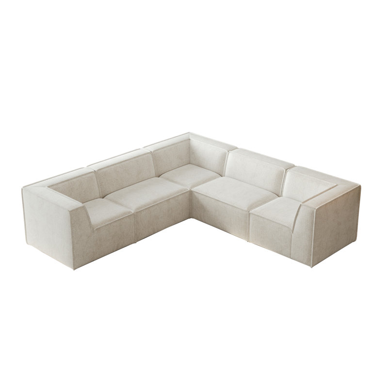 Karr 5-Seater L-Shape Boneless Compression Modular Sofa, Beige Chenille