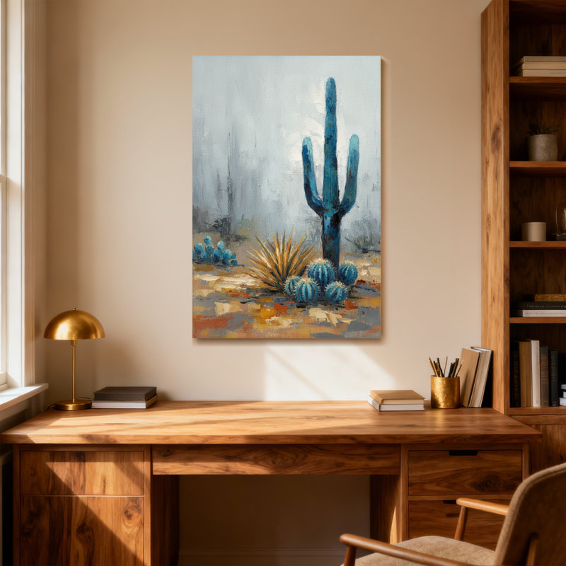 Plantes et fleurs, paysage désertique avec cactus bleus et plantes grasses, H 18 po x l 12 po