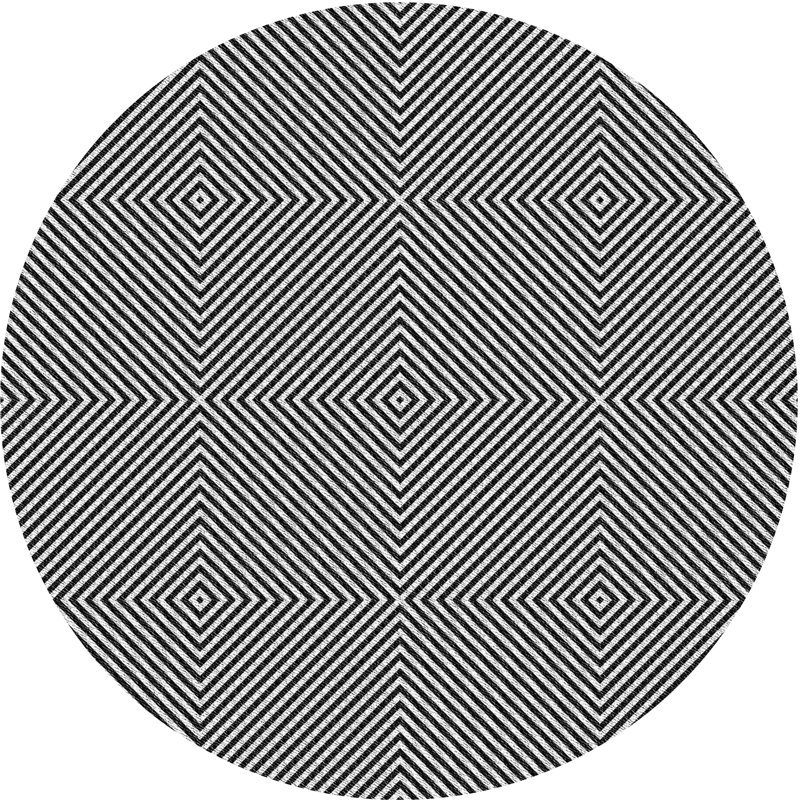 Tapis noir/blanc à motifs, Rond 4 pi