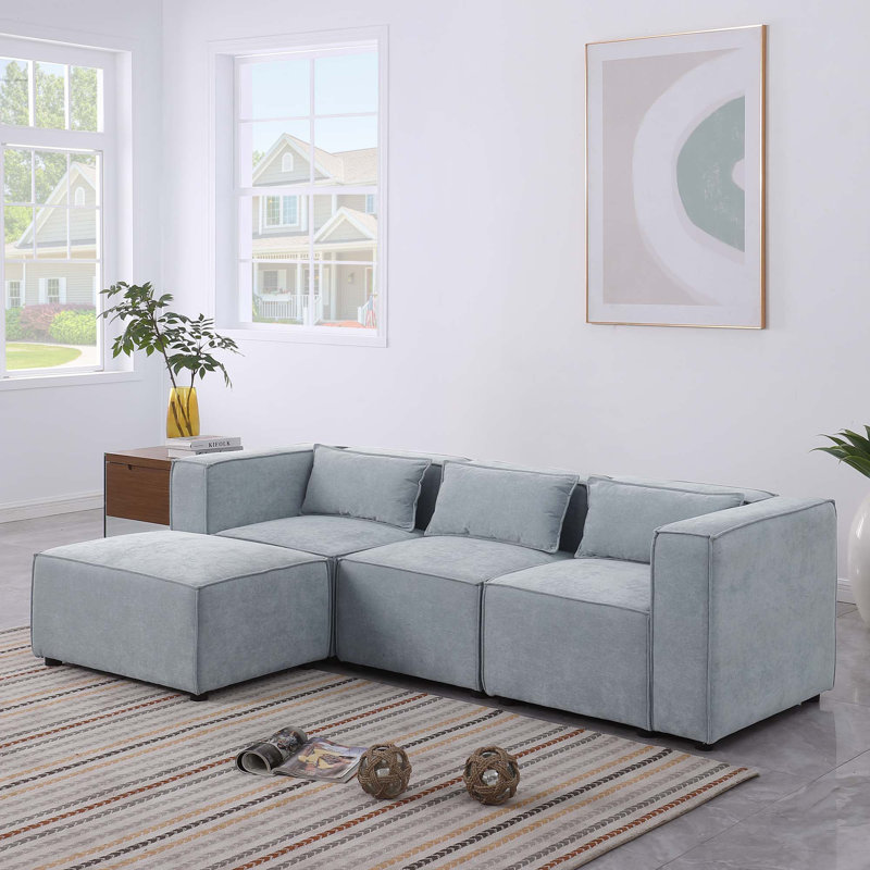 Canapé modulaire rembourré Chenille, Bleu grisâtre, H 26,4 po x l 80,5 po x P 33,5 po