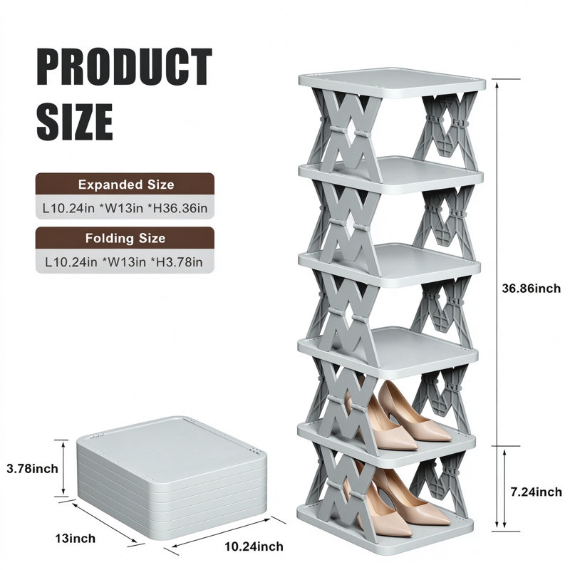 Range-chaussures pliable, étagère à chaussures verticale peu encombrante pour vestibule, porte d'entrée avant, chambre à coucher, aucun assemblage requis, conception empilable réglable