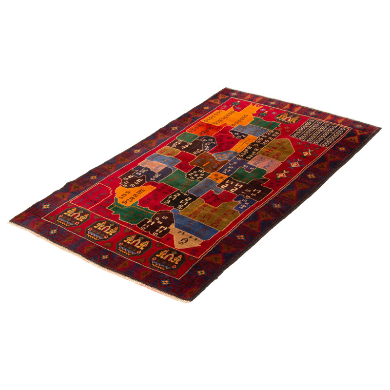 Tapis rouge noué à la main 3 pi 8 po x 6 pi 1 po Teimani